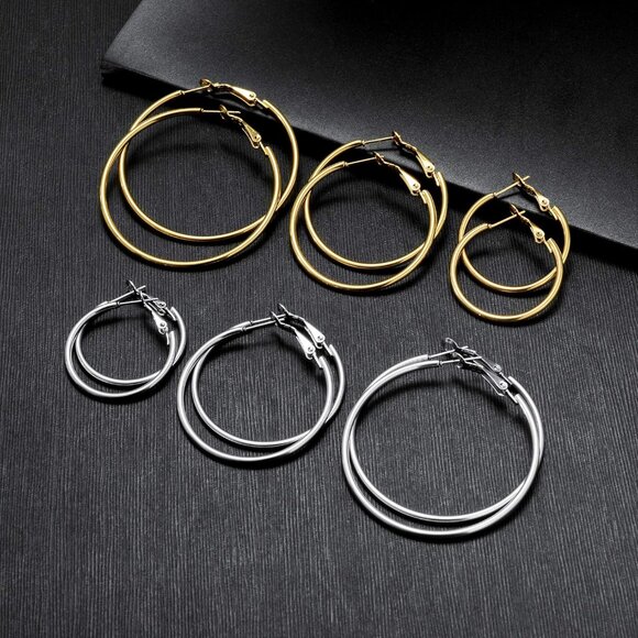 Stainless Steel gold silver Plated Hoop Earrings for Women, Hypoallergenic Hoops - Picture 4 of 6